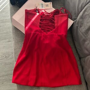 Red dress with heart in front.